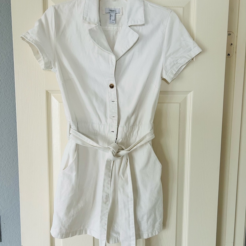 Forever 21 White Short Sleeve Romper with Waist Tie